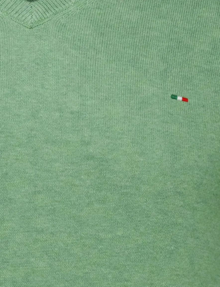 Portofino effen groen katoen normale fit v-hals