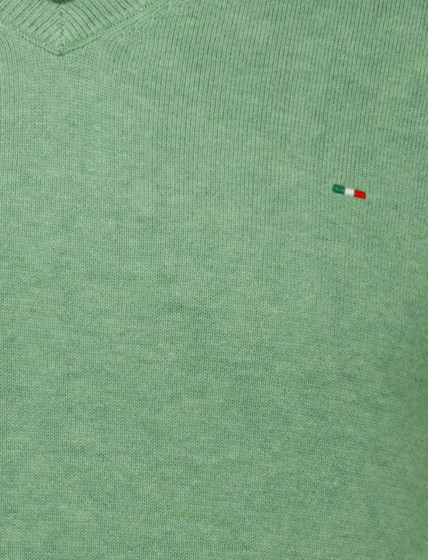 Portofino Vince V-neck Pullover Flat Knit Groen