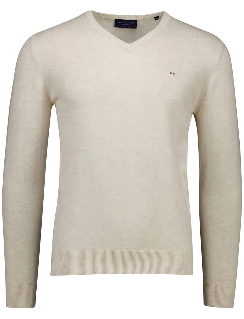 Portofino beige effen normale fit katoen v-hals