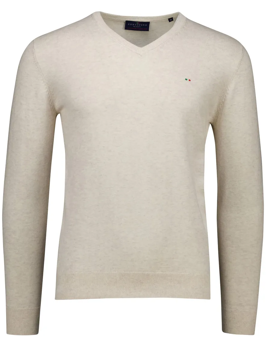 Portofino beige effen normale fit v-hals normale fit