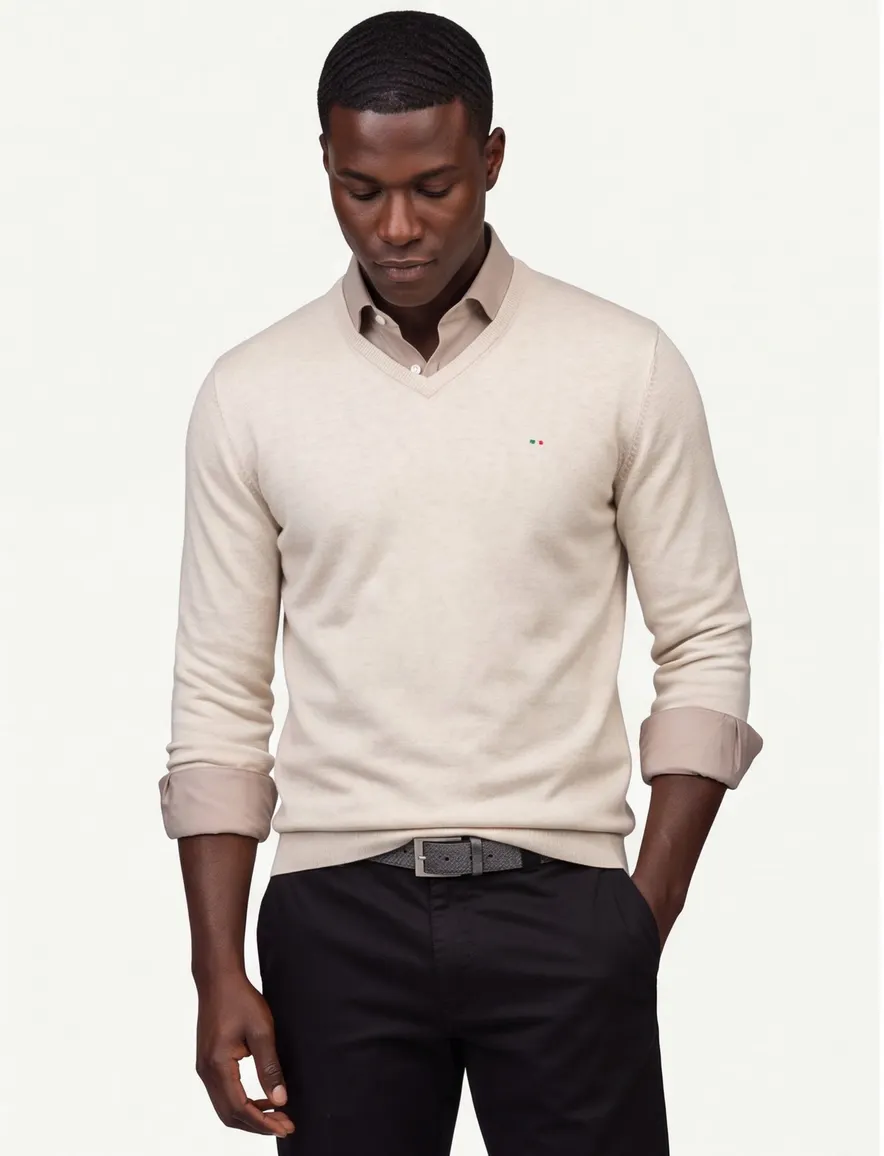 Portofino beige effen normale fit v-hals normale fit
