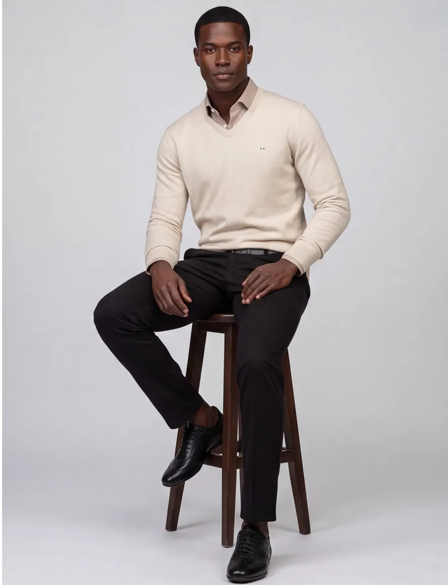 Portofino beige effen normale fit v-hals normale fit
