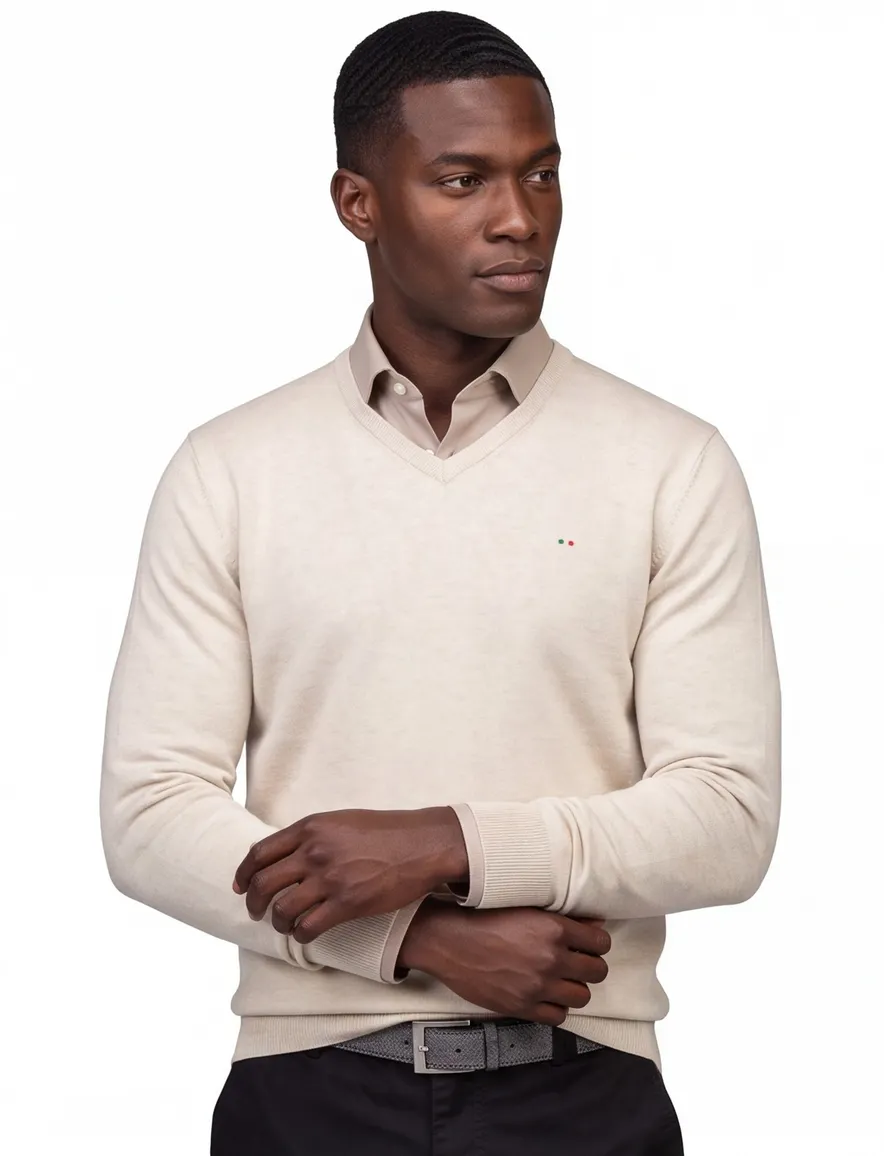 Portofino beige effen normale fit v-hals normale fit