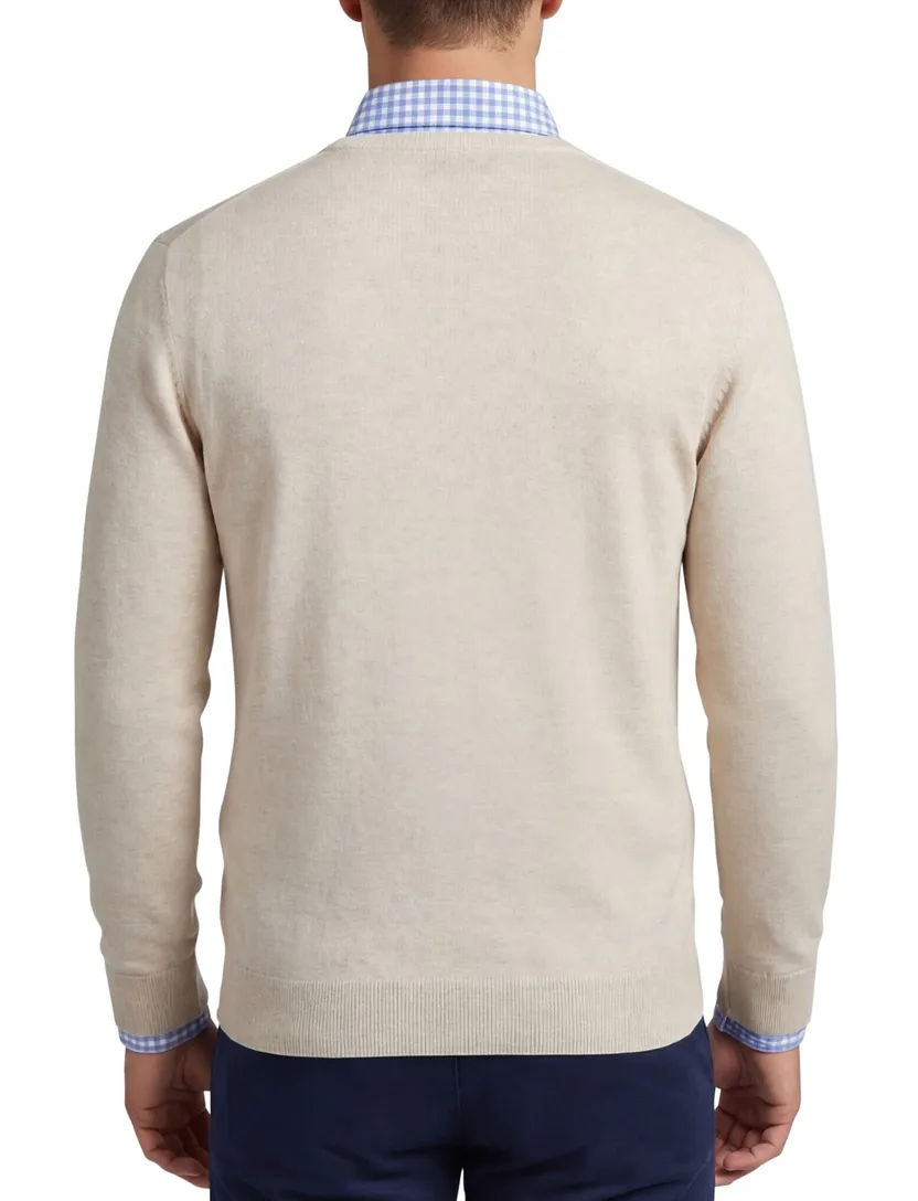 Portofino beige effen normale fit katoen v-hals