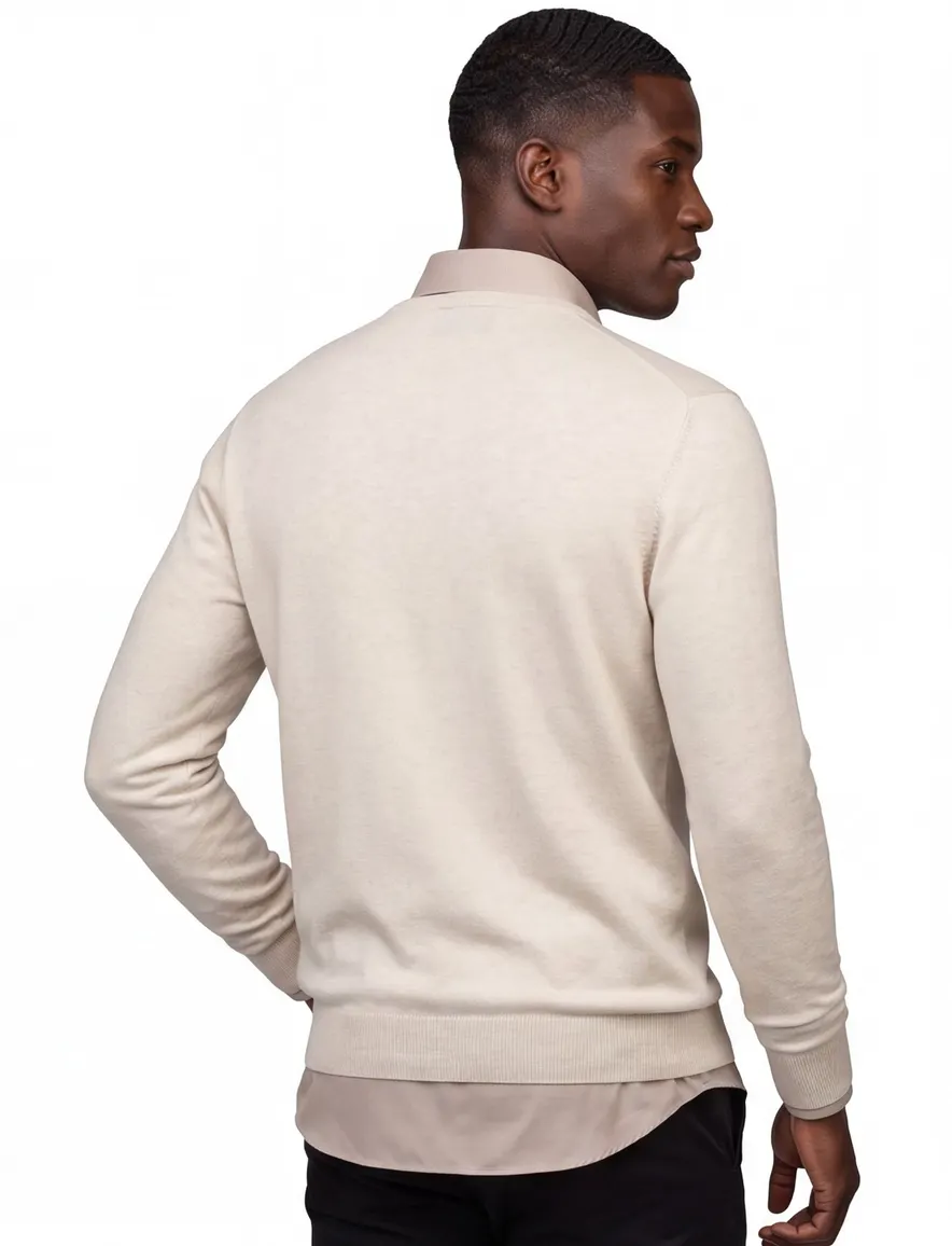 Portofino beige effen normale fit v-hals normale fit