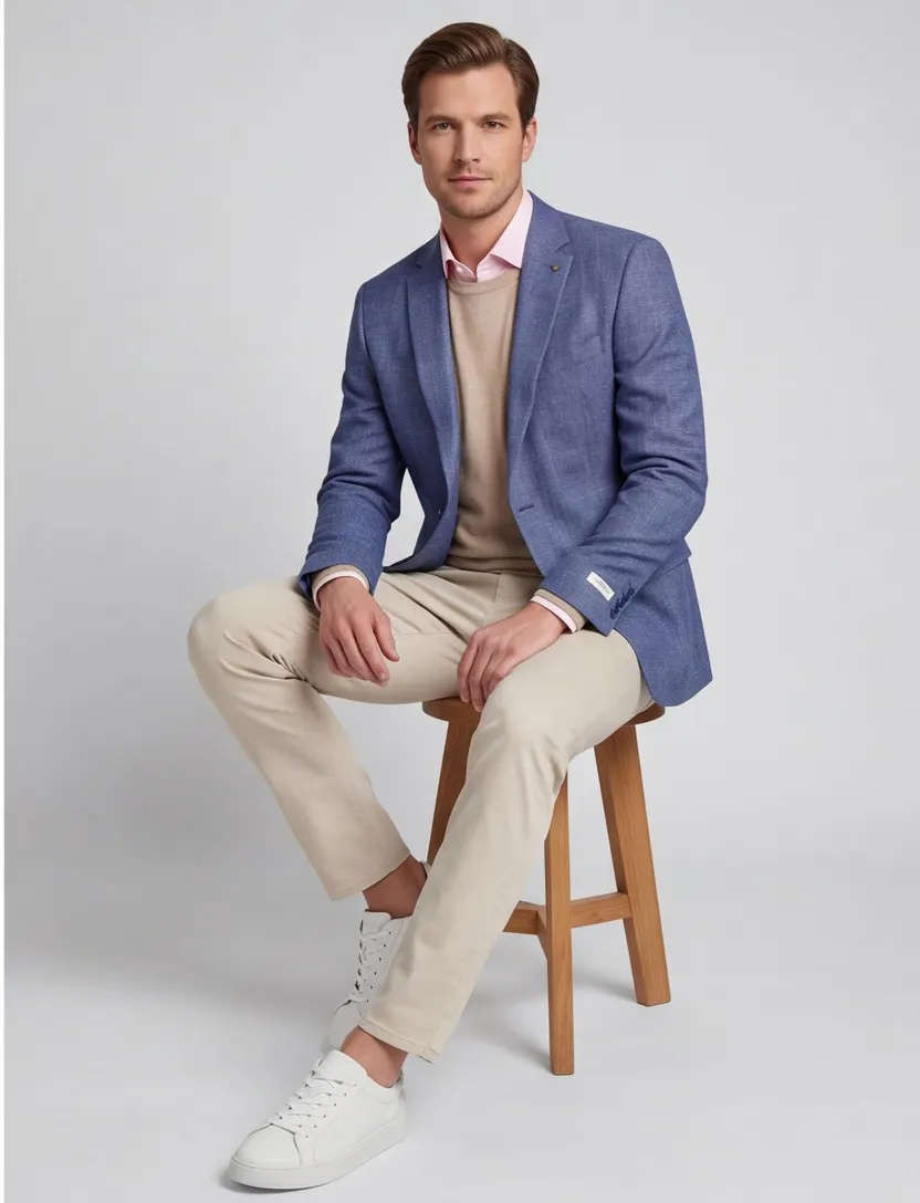 Magee colberts blauw katoen wijde fit