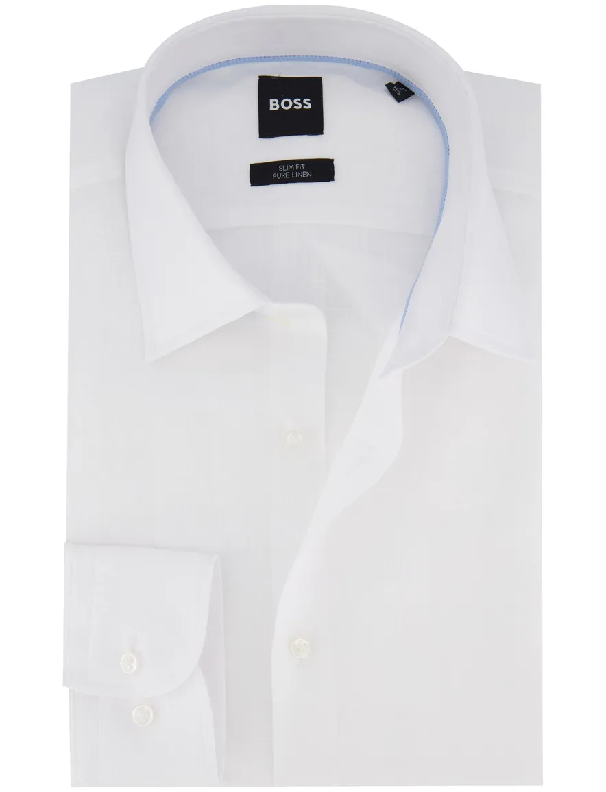 Boss Black P-Hank overhemd wit effen semi-wide spread boord