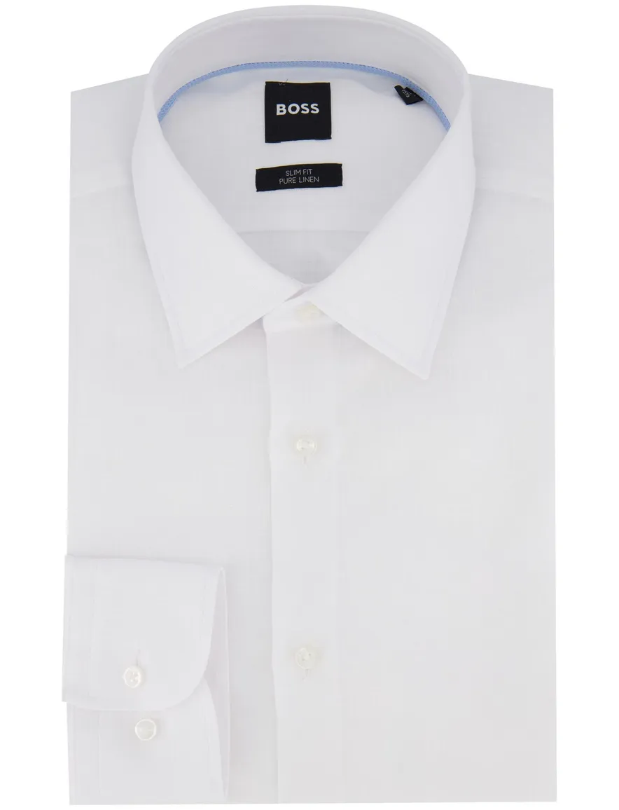 Boss Black P-Hank overhemd wit effen semi-wide spread boord