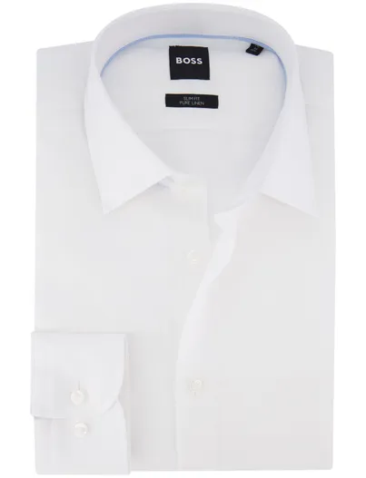 Hugo Boss Hugo Boss Black slim fit overhemd wit linnen ml7