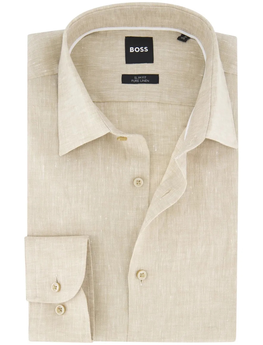 BOSS overhemd beige Slim Fit semi-wide collar