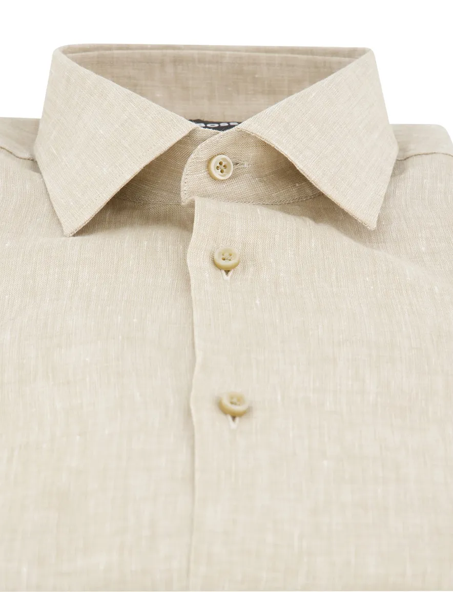 BOSS overhemd beige Slim Fit semi-wide collar
