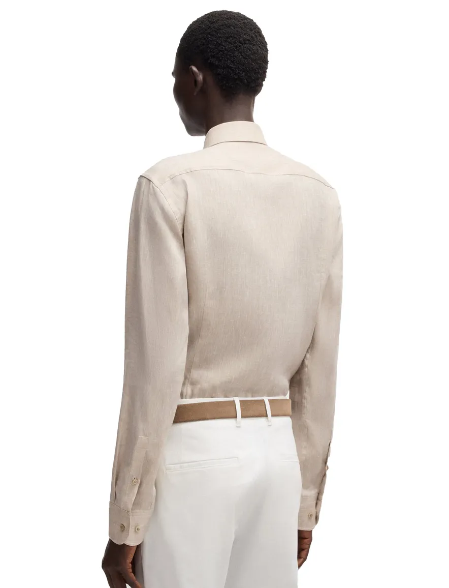 BOSS overhemd beige Slim Fit semi-wide collar