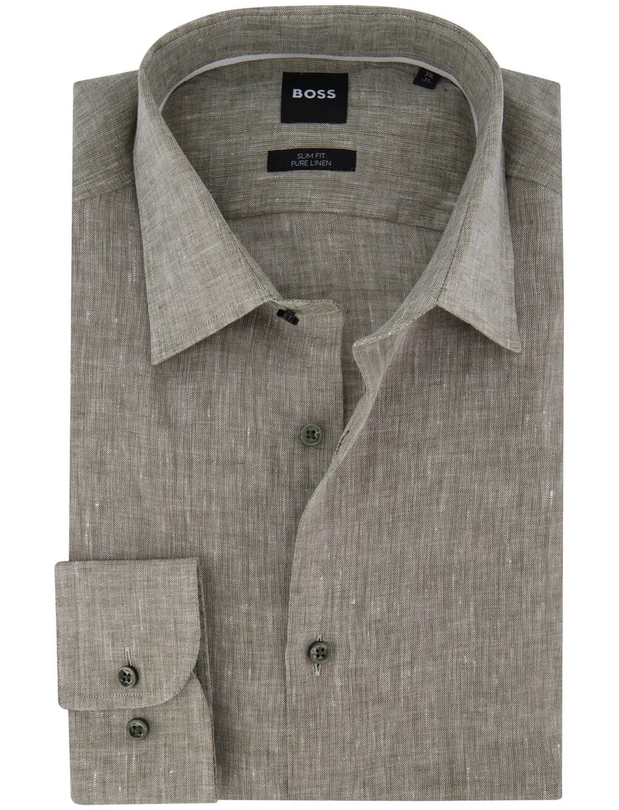 Boss Black slim fit overhemd effen groen mouwlengte 7