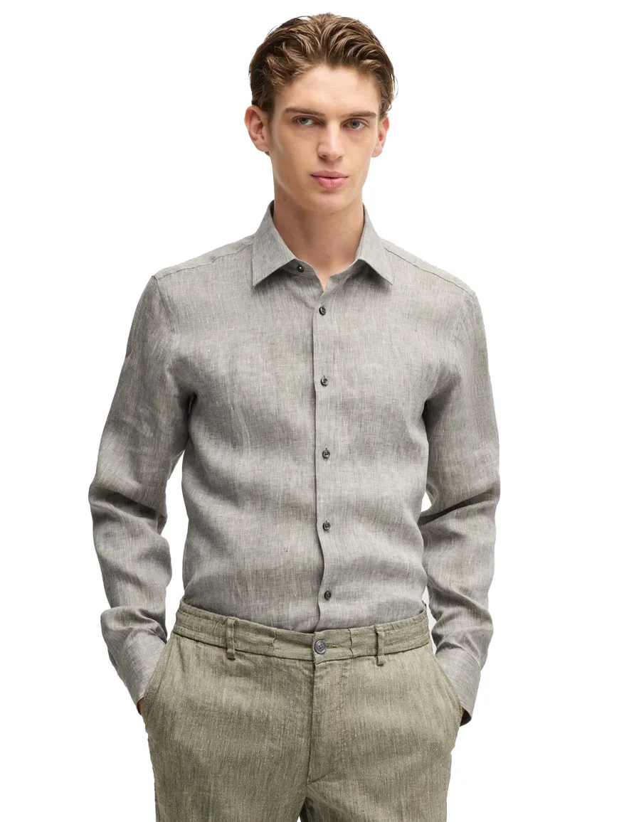 Boss Black slim fit overhemd effen groen mouwlengte 7