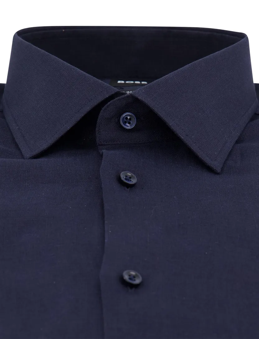 Boss Black H-Hank overhemd mouwlengte 7 donkerblauw linnen