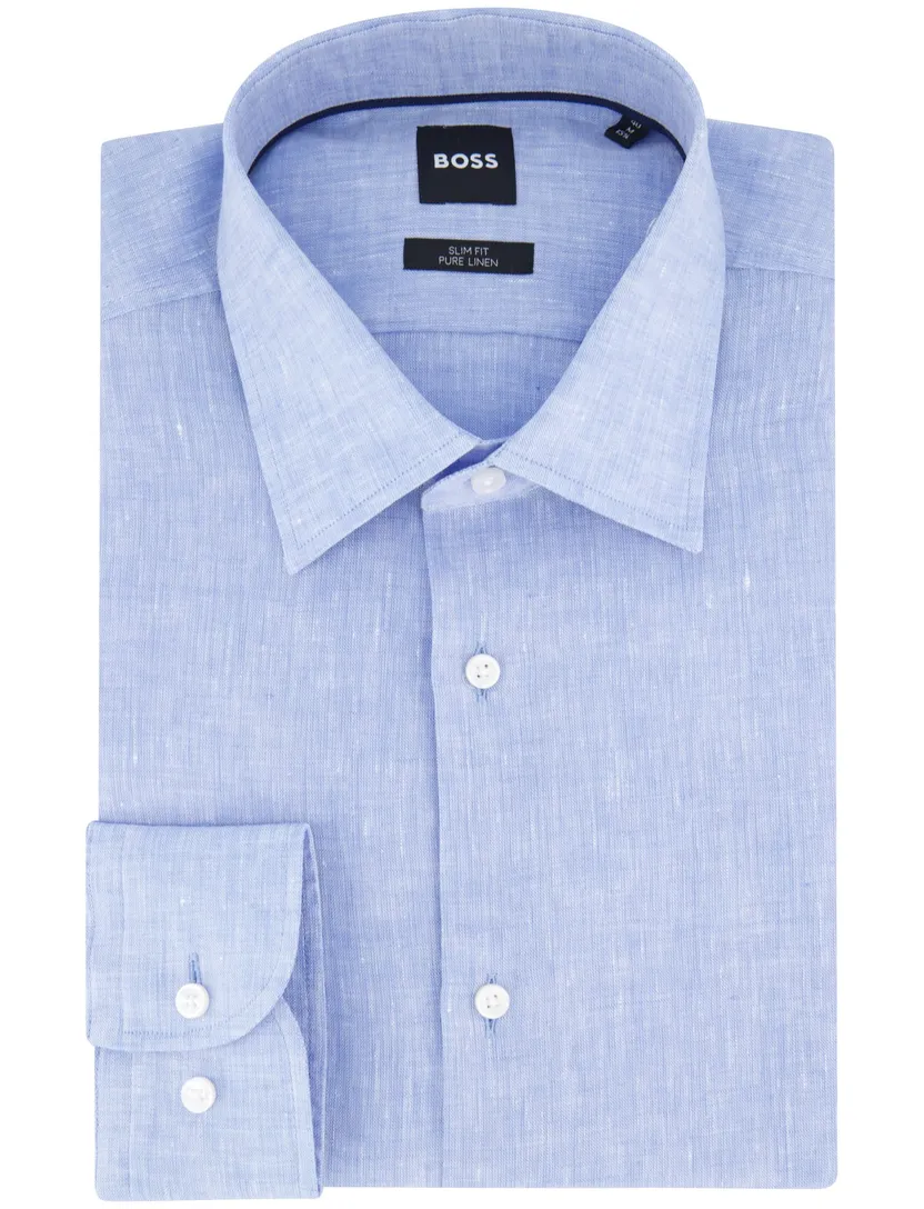 BOSS overhemd lichtblauw Slim Fit Pure Linen linnen
