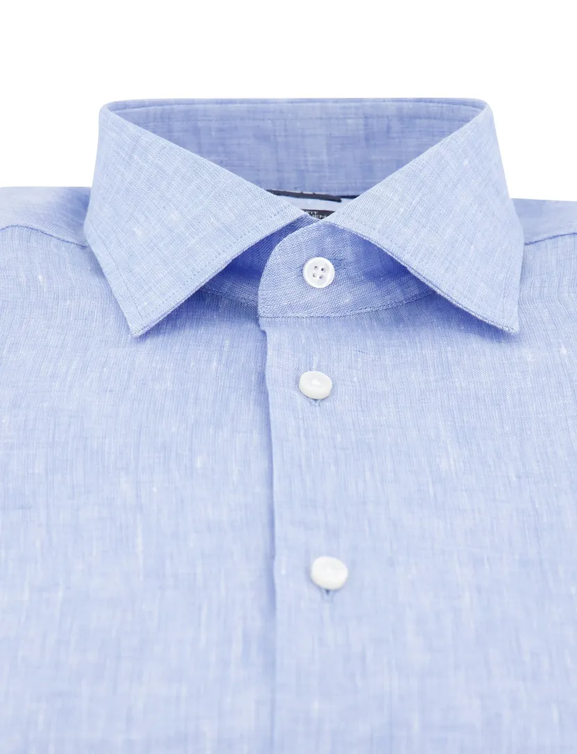 BOSS overhemd lichtblauw Slim Fit Pure Linen linnen