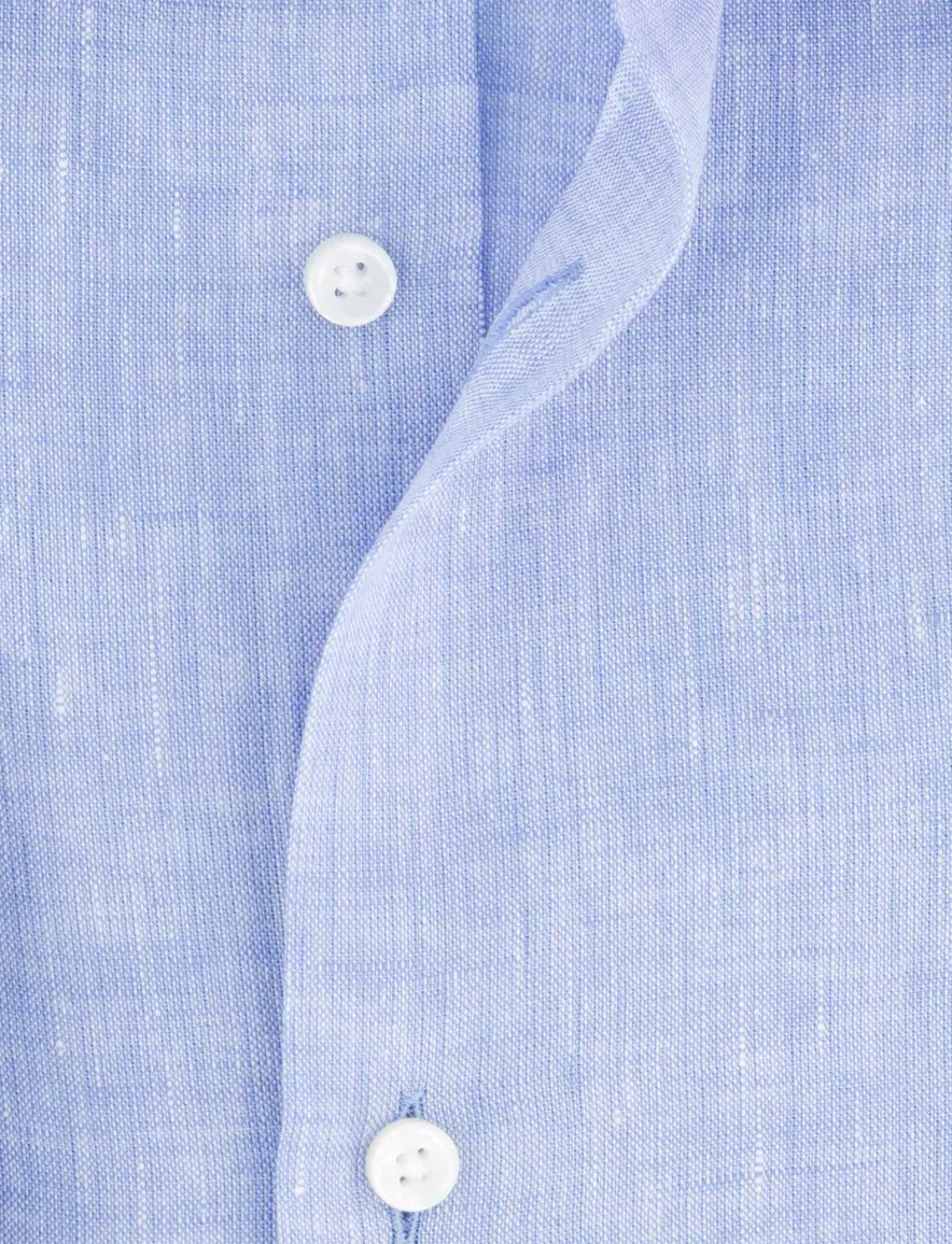 BOSS overhemd lichtblauw Slim Fit Pure Linen gemêleerd