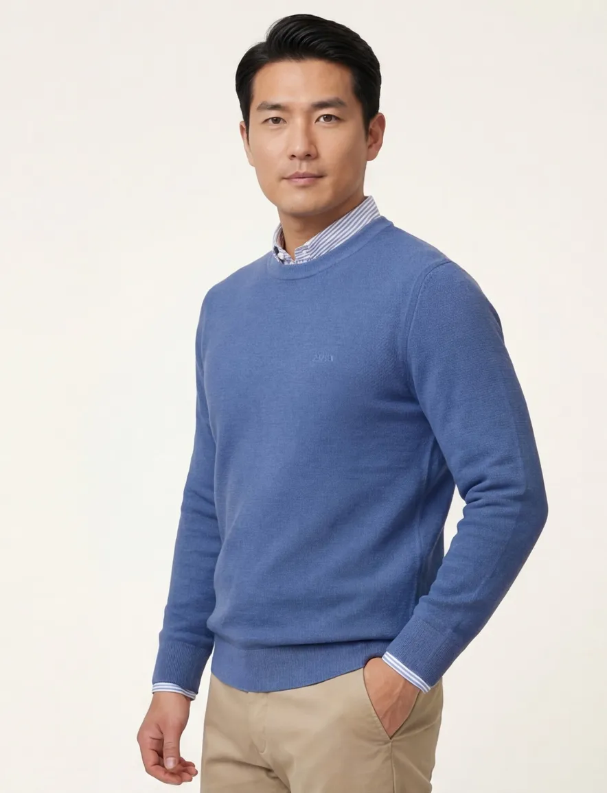 Boss Black Ecaio-P trui effen blauw katoen normale fit