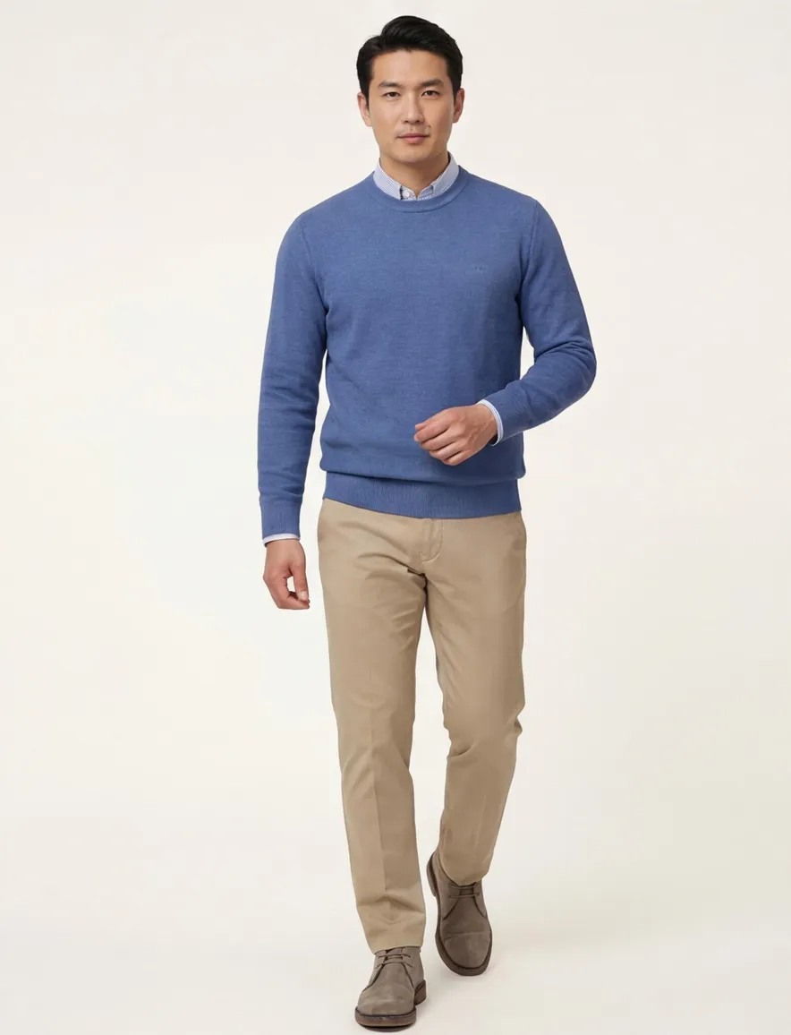 Boss Black Ecaio-P trui effen blauw katoen normale fit