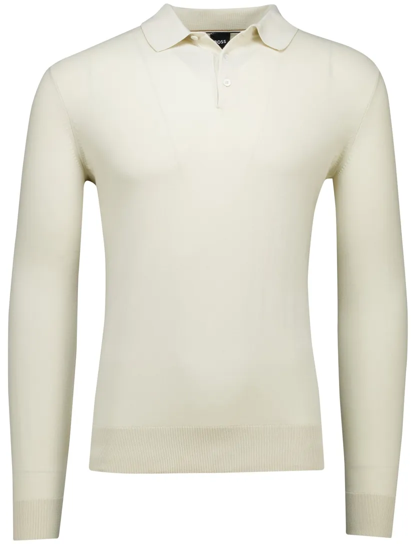 Boss Black polo lange mouw Gemello-P creme katoen