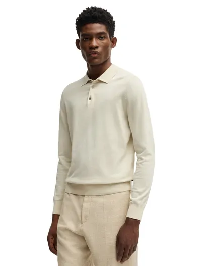 Hugo Boss Boss Black polo lange mouw Gemello-P creme katoen