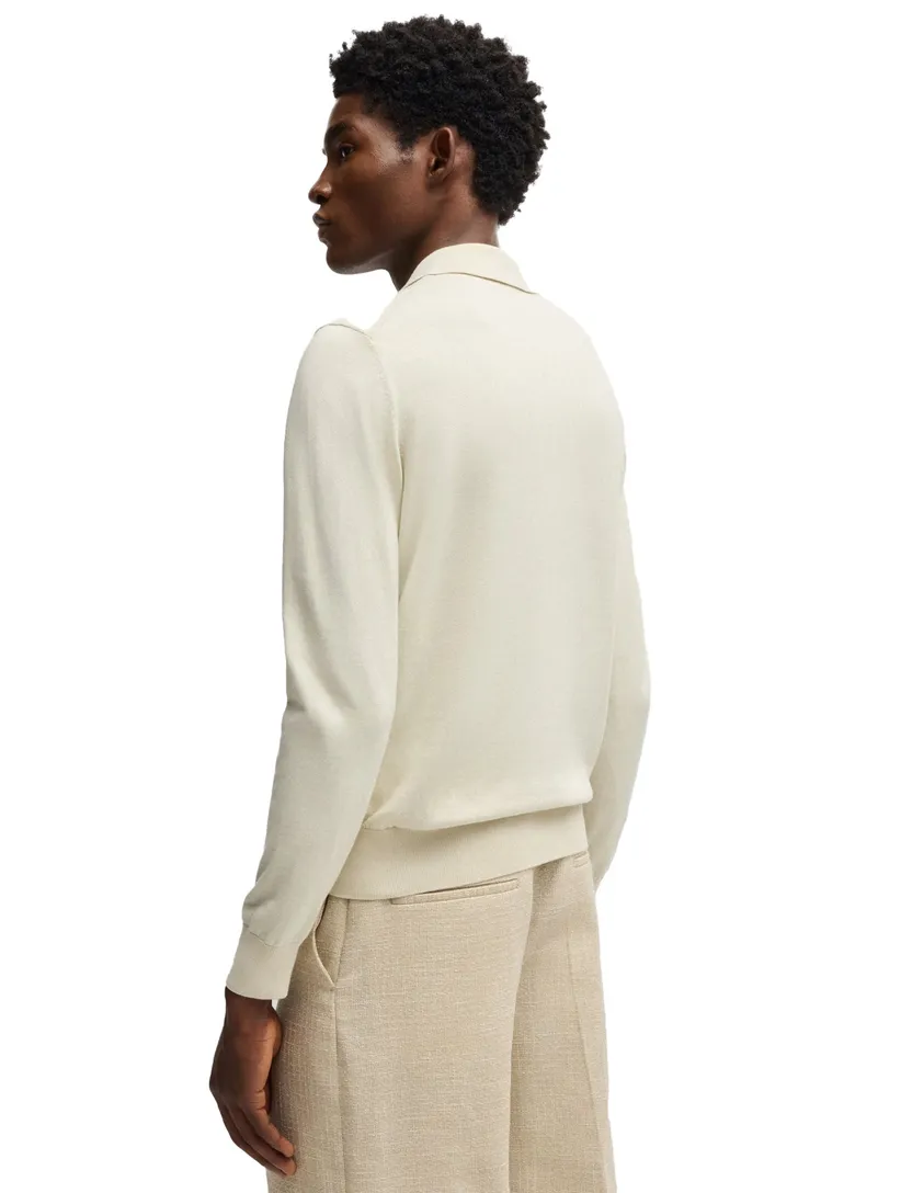 Boss Black polo lange mouw Gemello-P creme katoen