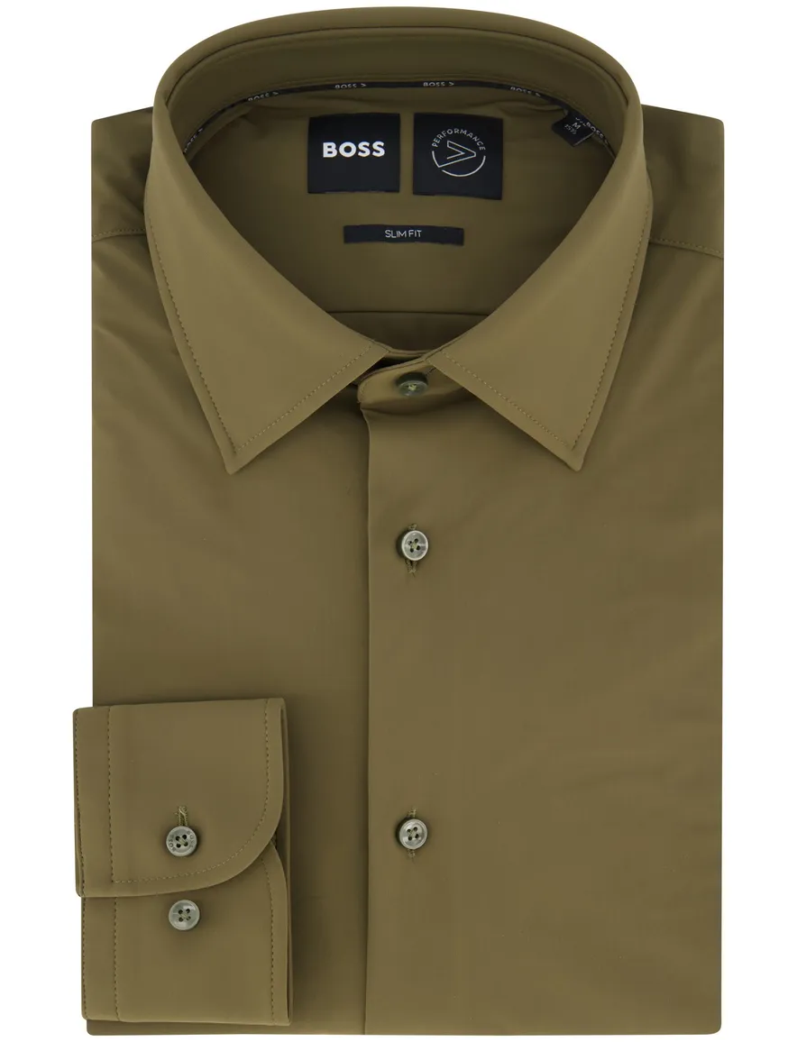 Boss Black P-Hank overhemd groen effen ml7 lange mouw