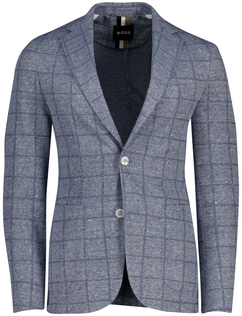 colbert Boss Black blauw geruit slim fit linnen
