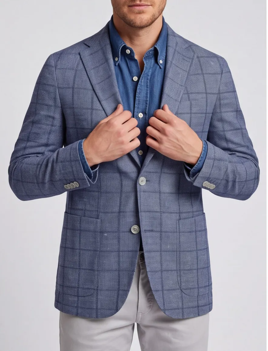 colbert Boss Black geruit blauw slim fit