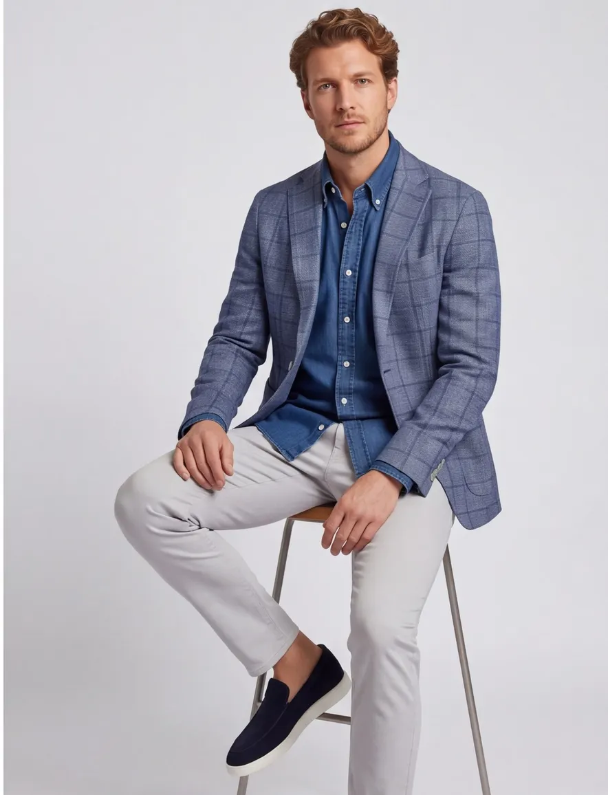 colbert Boss Black geruit blauw slim fit