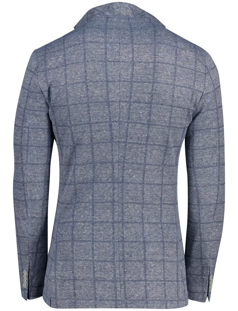 colbert Boss Black blauw geruit slim fit linnen