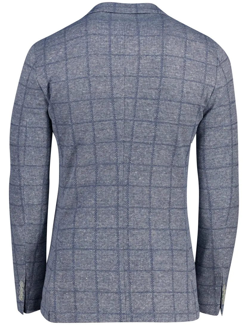 colbert Boss Black blauw geruit slim fit linnen