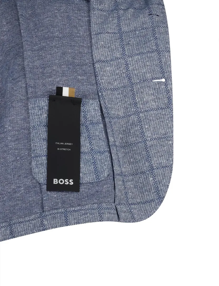 colbert Boss Black blauw geruit slim fit linnen