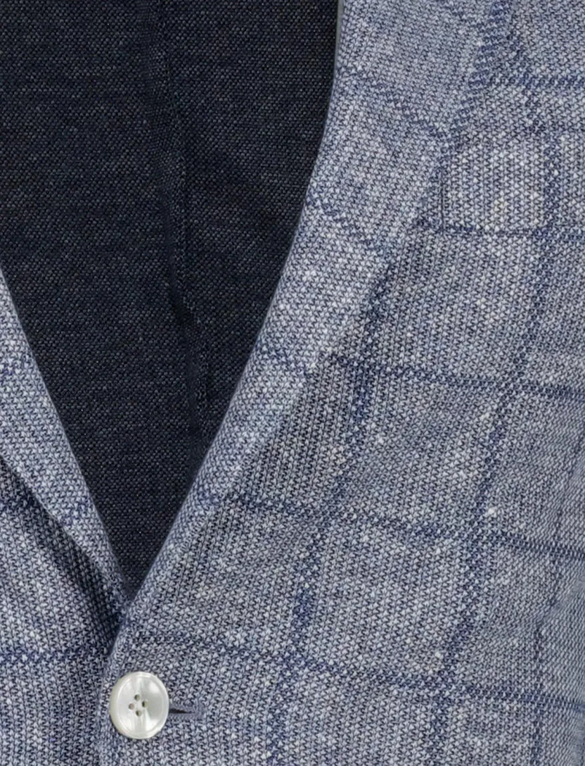 colbert Boss Black blauw geruit slim fit linnen
