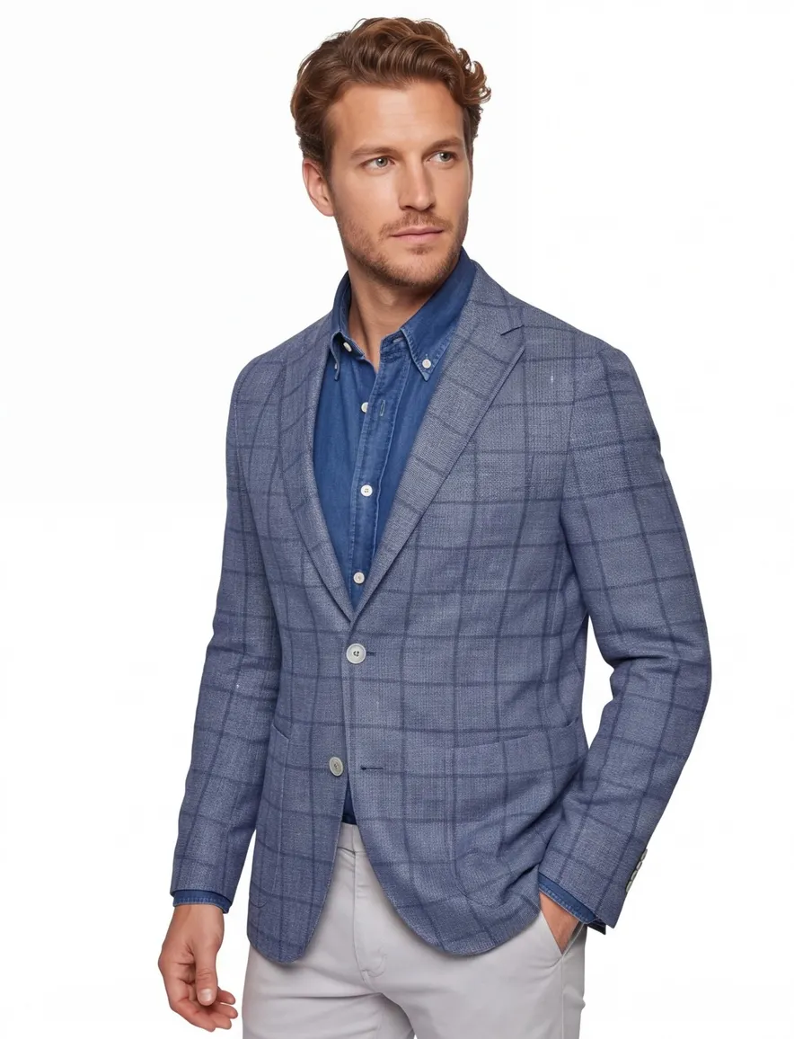 colbert Boss Black geruit blauw slim fit