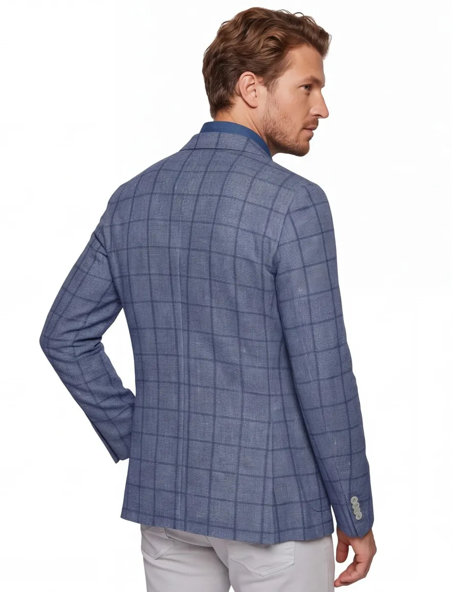 colbert Boss Black geruit blauw slim fit