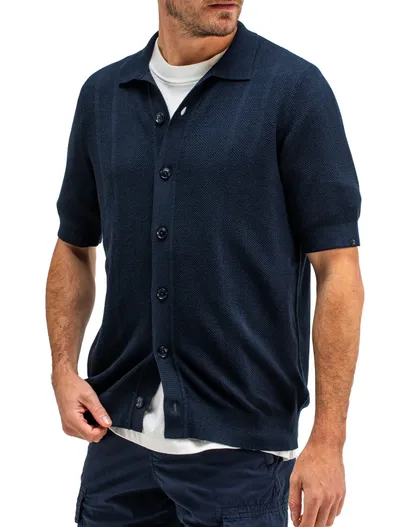 Butcher of Blue Butcher of Blue Ripley knit overshirt donkerblauw met knopen