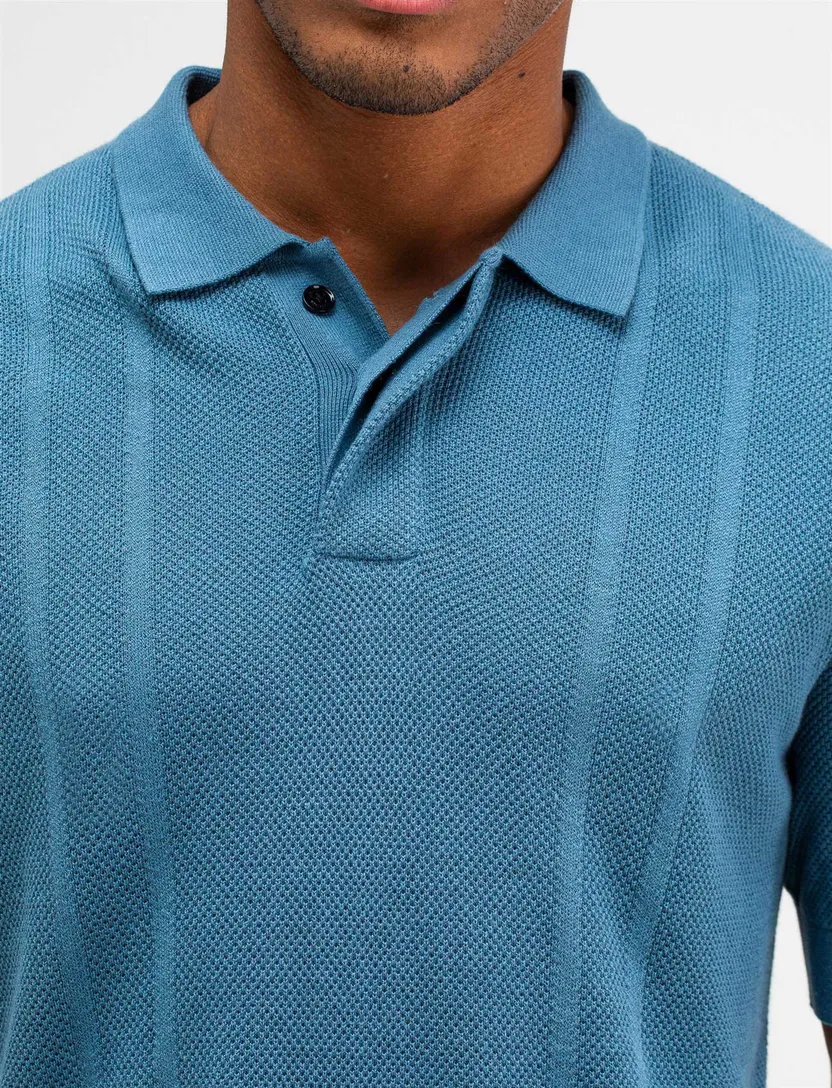 Butcher of Blue Ripley knit polo blauw katoen 2-knoops