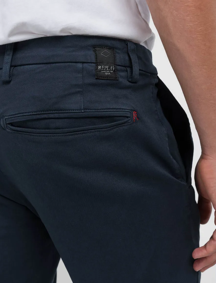 Replay chino Benni donkerblauw hyperflex regular fit