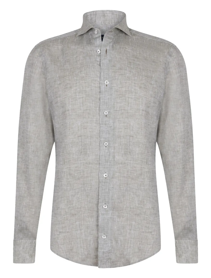 Cavallaro Firento groen effen overhemd slim fit linnen