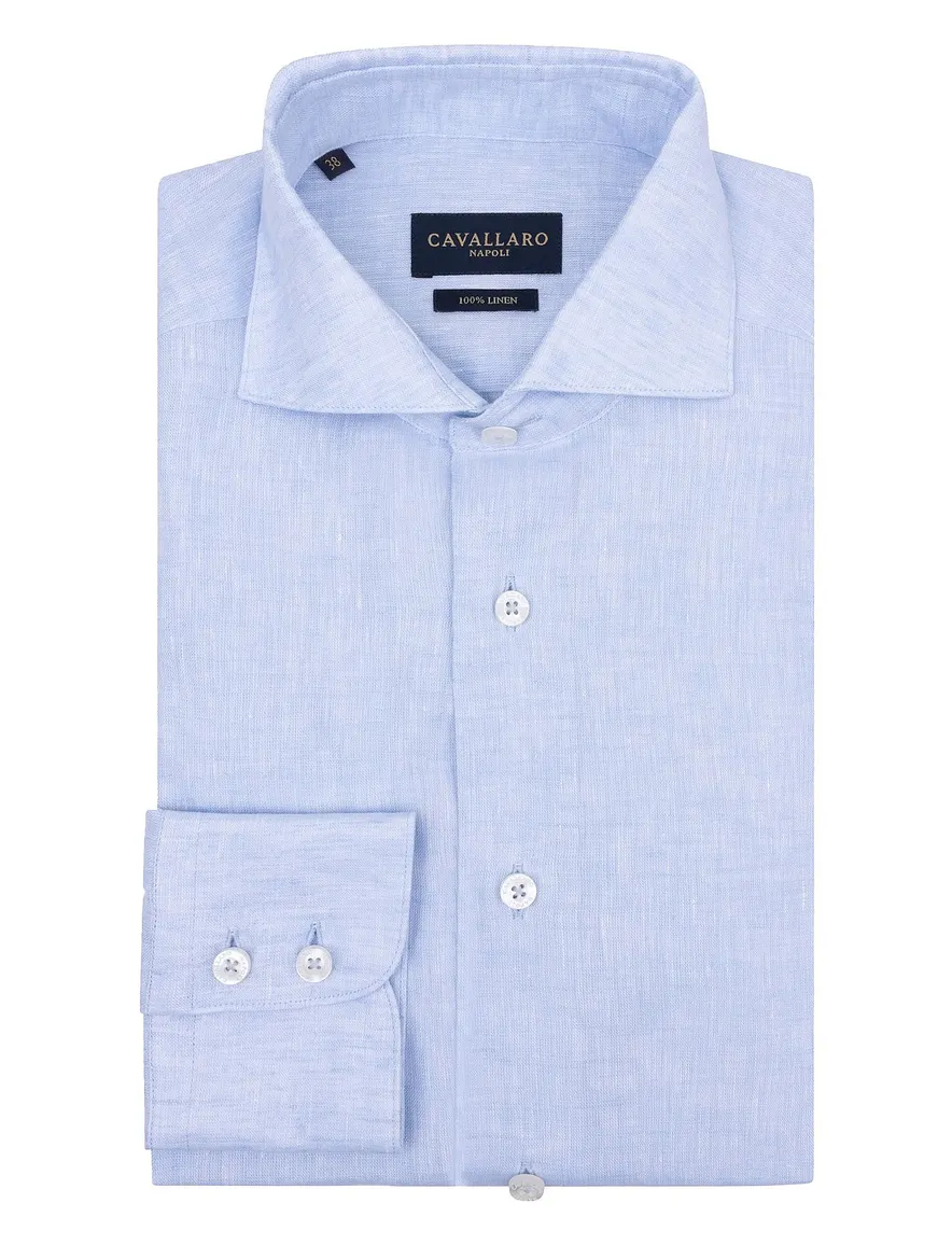 Cavallaro Firento effen lichtblauw overhemd linnen slim fit