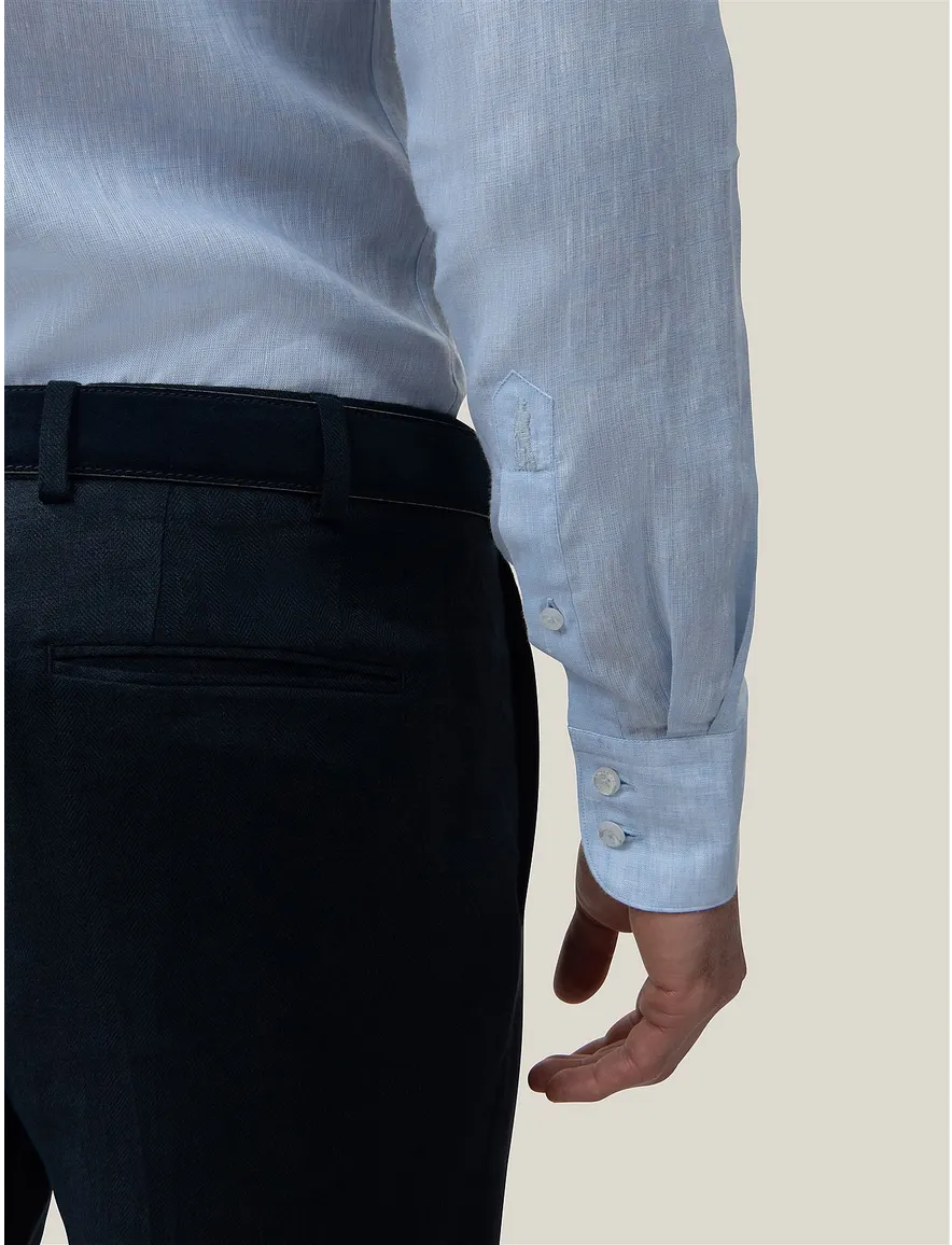 Cavallaro Firento effen lichtblauw overhemd linnen slim fit