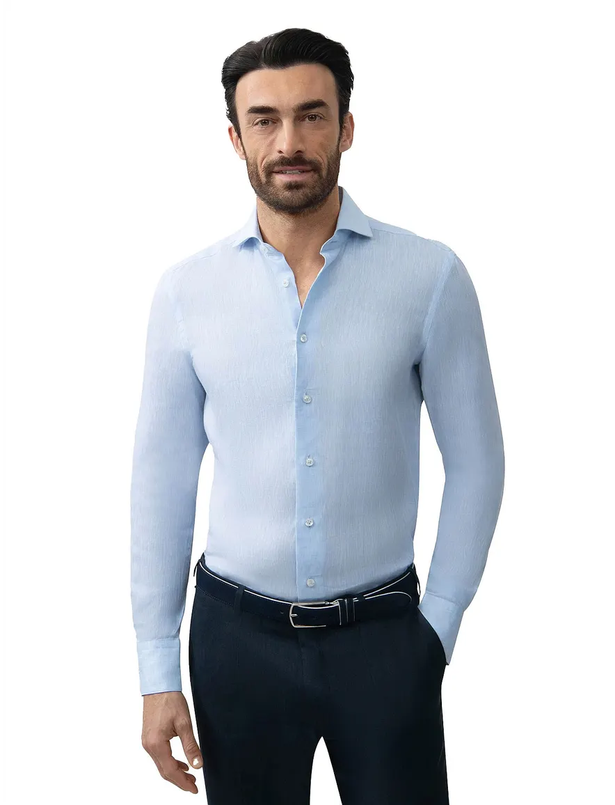 Cavallaro Firento effen lichtblauw overhemd linnen slim fit
