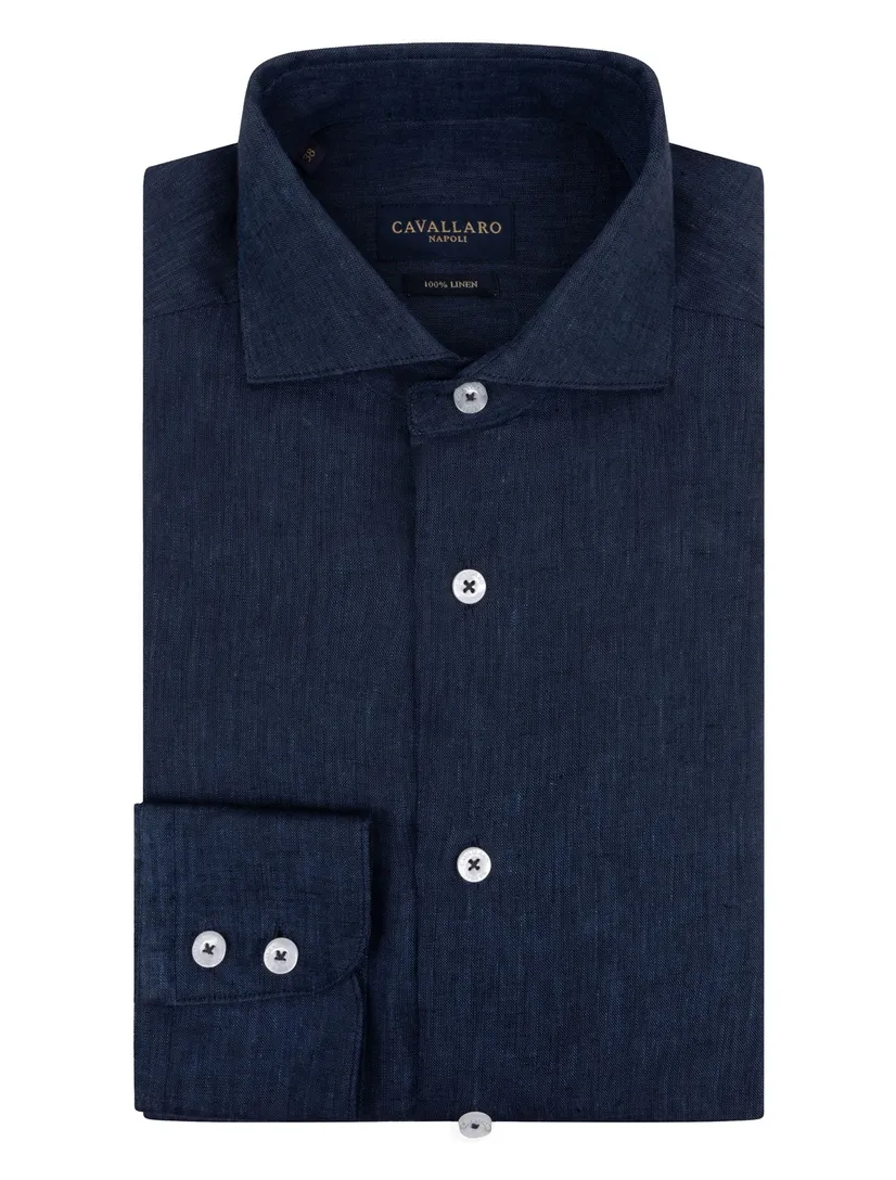 Cavallaro Firento overhemd donkerblauw effen widespread