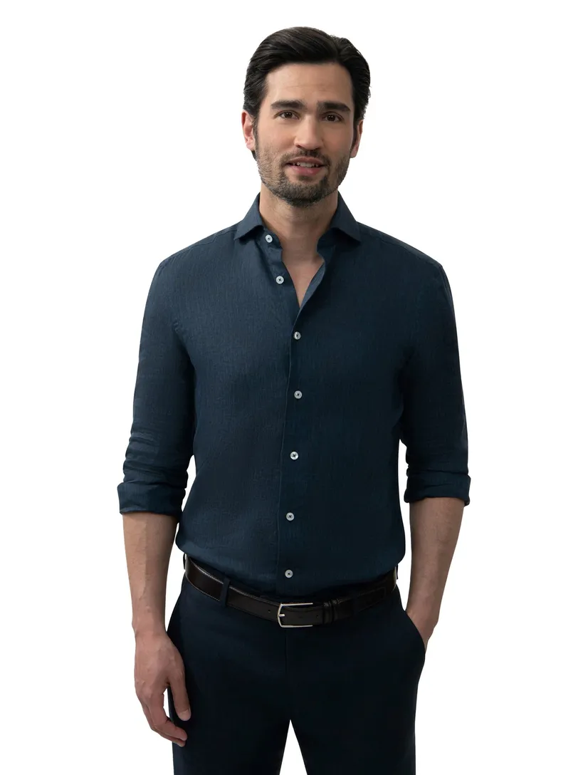 Cavallaro Firento overhemd donkerblauw effen widespread