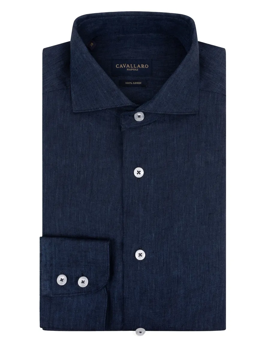 Cavallaro Firento overhemd effen donkerblauw mouwlengte 7