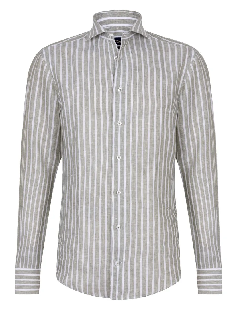 linnen Cavallaro Vittorio wit groen gestreept slim fit