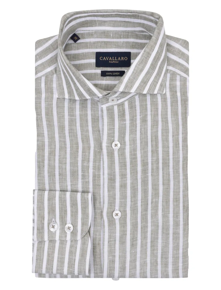 Cavallaro Vittorio gestreept groen mouwlengte 7 slim fit