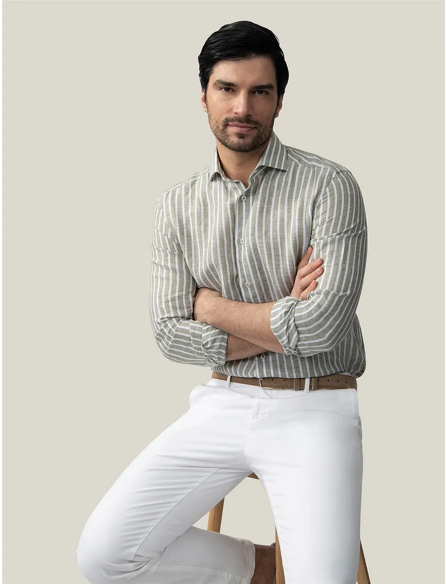 Cavallaro Vittorio gestreept groen mouwlengte 7 slim fit